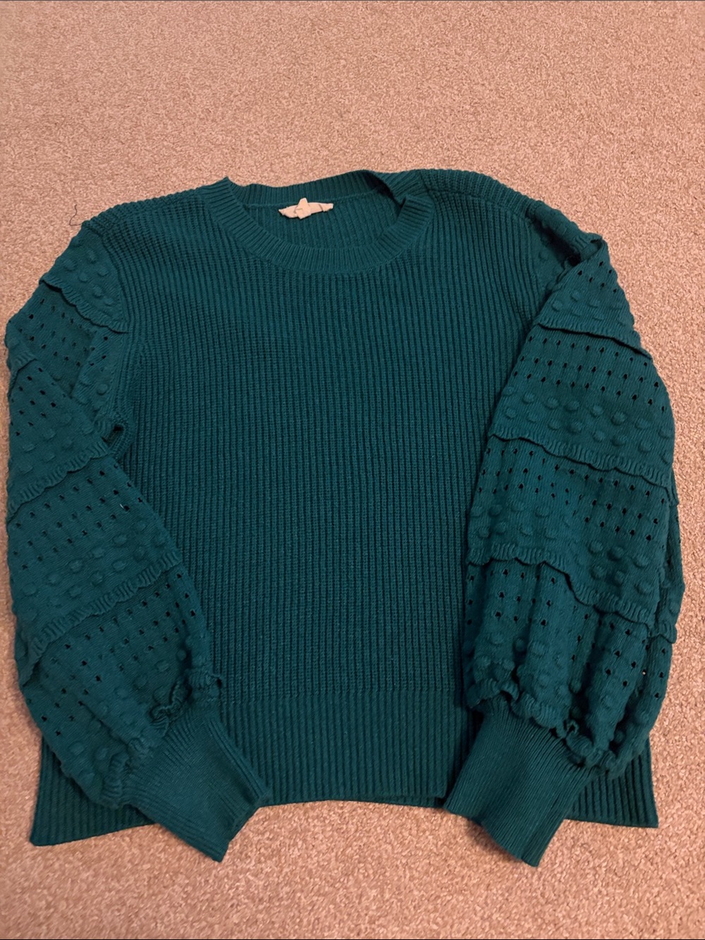 Dark Turquoise Textured Knit Sweater - Picture 3 of 5